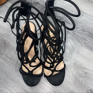 Black lace up sandal heels